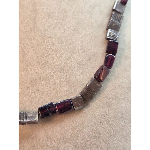 Boho Garnet & Silver Tone Beaded Necklace - Picture 4 of 4